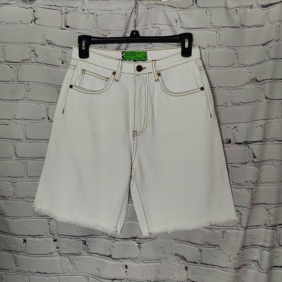Free People X Sandrine Rose High Waist Frayed Hem Shorts White Size 27 - NWT - Picture 1 of 4